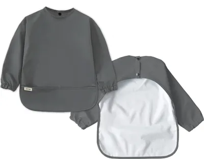 Produktbild von Ärmellätzchen Größe M mit Auffangtasche Baby und Kleinkind aus recyceltem Polyester Lätzchen Anthrazit