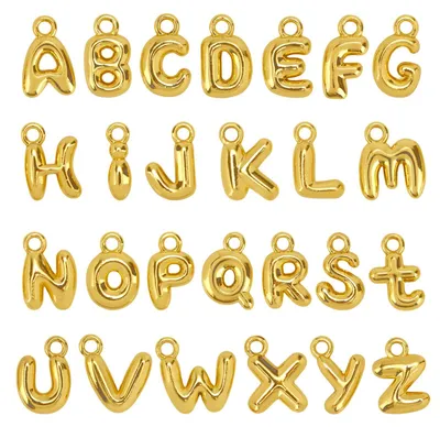 26er Set A-Z Bubble Letter Charms, Gold, 1x0,8 cm, DIY Schmuck