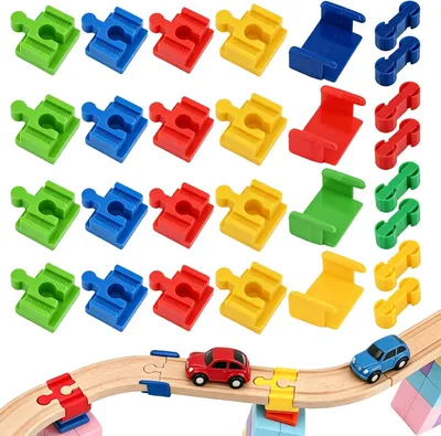 Imagen del producto de Conectores de madera para vías de tren, 28 unidades, de plástico, para niños a partir de 3 años