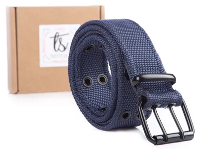 Produktbild von Sergej Arnold - Herren Nylon Hosen Gürtel mit Metallschnalle Herrengürtel Doppelloch Robuster Arbeitshosengürtel für Jeans Blau