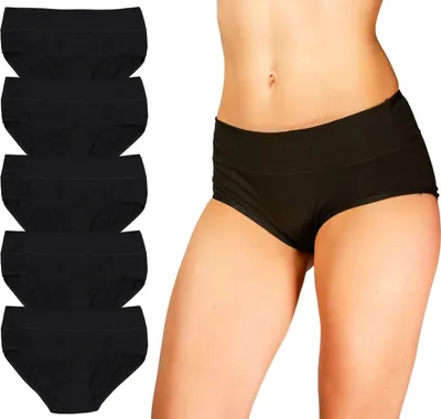 Produktbild von Alkato Damen Maxi Slip mit Alloverdruck 5er und 10er Pack, Farbe: 1671S-LO Taillenslip / Schwarz, Größe: L