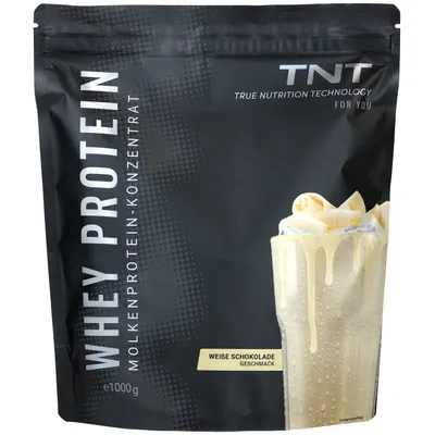 Produktbild von TNT Whey Protein Pulver (1000g) - Weiße Schokolade - Molkenprotein-Konzentrat mit Laktase - Leckerer Eiweißshake