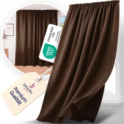 Produktbild von Beautex Verdunkelungsgardine 2er Set mit U-Band, Blackout Vorhang Gardine abdunkelnd140x145cm,Dunkelbraun