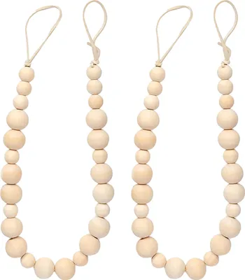 Produktbild von 2pcs/set Holzperlen Vorhang Tieeback Boho Elegante rustikale Bauernhaus Wohnzimmer Schlafzimmer Nachbildung Vorhanghalter Halter Haushaltsvorräte-Holzfarbe