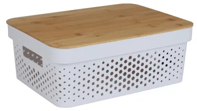 Image de Boîte de rangement avec couvercle en bambou, 11 L - Boîte de rangement polyvalente - Décoration
