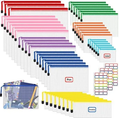 Obrázek produktu pro Plastové síťované tašky, 8 kusů, voděodolné, pro školu, kancelář, cestování, kosmetiku