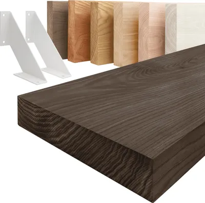 Produktbild von LAMO Manufaktur Wandregal Holz Gerade  |  Regal Farbe: Schwarz | mit weißem Vintage Regalträger | 90 cm