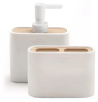 Immagine prodotto di Set Gedy Melbourne, composto da 2 pezzi: 1 dispenser per sapone e 1 portaspazzolino, collezione "au"
