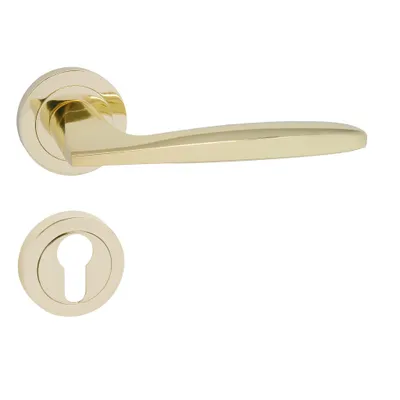 Produktbild von Domino Türgriff MIA-R M1 Drückergarnitur PZ Profilzylinder Set Rund-Rosette Türklinke für Zimmertür Innentür Aluminium Messing Gold Türdrückergarnitur