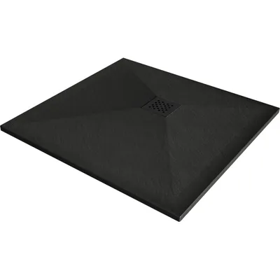 Zdjęcie produktu dla Mexen Stone+ brodzik kompozytowy kwadratowy 100 x 100 cm, czarny, maskownica czarna - 44701010-B
