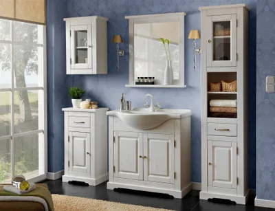 Produktbild von Badmöbel Set 5-tlg ROMI Massivholz Weiss inkl.Waschtisch 85 cm