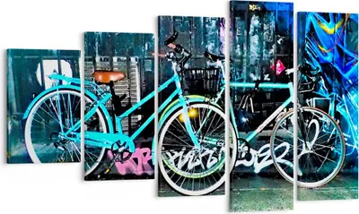 Produktbild von Bild auf Leinwand - Leinwandbild - Fahrräder Graffiti Straße Wand - 100x60cm - Wand Bild - Wanddeko - Leinwanddruck - Bilder - Kunstdruck - Wanddekoration - Leinwand bilder - Wandkunst - EG100x60-2949