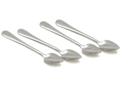 Produktbild von 4 Stücke Edelstahl Grapefruitlöffel Eislöffel Grapefruitbesteck Dessertlöffel Kiwilöffel Grapefruit Besteck Löffel mit Wellenschliff (Silber)