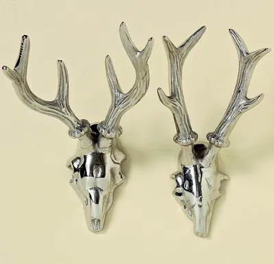 Produktbild von 2er Set Wand Objekt Geweih Replik Hirsch Silber modern