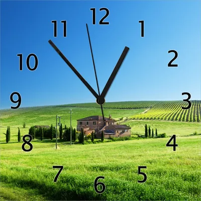 Produktbild von Wallario Design Wanduhr Farm in der Toskana aus Echtglas, Größe 30 x 30 cm