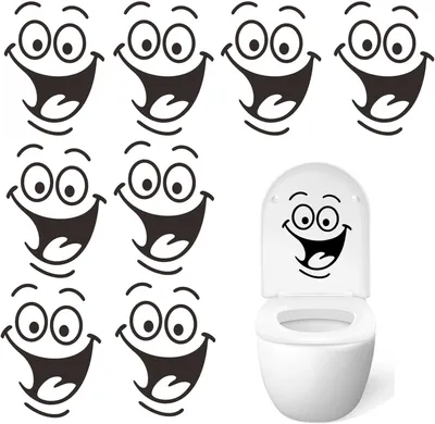 Produktbild von Set mit 8 abnehmbaren Toilettenaufklebern, 24 × 18 cm, zur individuellen Badezimmerwanddekoration