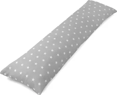 Bočný vankúš na spanie s poťahom bavlna 40 x 145 cm - pohodlný vankúš vankúš na spanie bočný vankúš na spanie telový vankúš bočný vankúš na spanie biele hviezdy na sivom