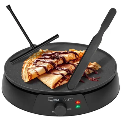 Produktbild von Clatronic® Crepes Maker | antihaft | inkl. Teigverteiler und Crêpeswender | Crepe Maker Ø 30cm | stufenloser Thermostat | 1200W Crepemaker | CM 3849