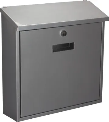 A silver mailbox is shown against a white background.