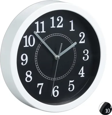 Image de Horloge murale ronde Relaxdays, Ø 20 cm, petite horloge à accrocher, design classique, fonctionne à piles, trotteuse, blanche