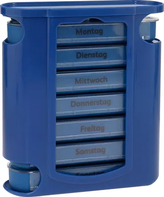 Produktbild von WELLGRO Sonderposten - Tablettenbox für 7 Tage - je 4 Fächer pro Tag , 11,5 x 4,5 x 13 cm (BxTxH) - - Menge wählbar, Stückzahl:1 Stück
