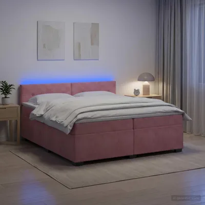 Immagine prodotto di Letto matrimoniale con boxspring, materasso e illuminazione LED rosa, dimensioni 200 x 200 cm, rivestito in velluto