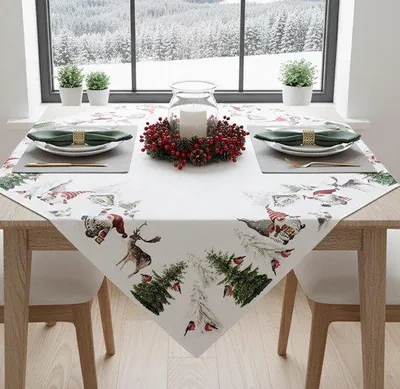 Productafbeelding van Unyqoos® Vierkante tafelkleed met kerstmotief, 100% polyester – gemakkelijk te onderhouden, machinewasbaar op 30°C, feestelijke kerstdecoratie
