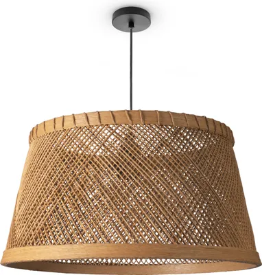 Produktbild von Deckenlampe Bambus Hängeleuchte Boho Wohnzimmer Korblampe Hängend Vintage E27 Leuchten Farbe / Größe Natur (Ø42 cm)