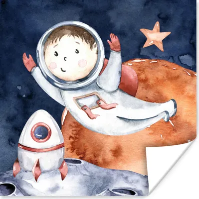 Produktbild von MuchoWow® Poster Weltraum - Mond - Rakete - Jungen - Mädchen - Kinder 75x75 cm - Wand Dekoration