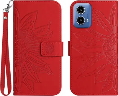 Produktbild von Motorola Moto G85 Hülle - Coverup Sonnenblume Klapphülle mit Schlüsselband - Rot