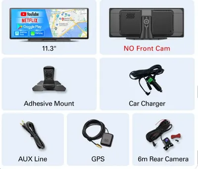 Obrázok produktu pre Dashcam, 11,3-palcový displej, vstavaný GPS, s 10 m zadnou kamerou, 64 G TF karta