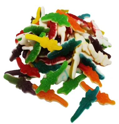 Image de Gomme fruitée crocodiles avec base en sucre mousseux mou Halal 175g