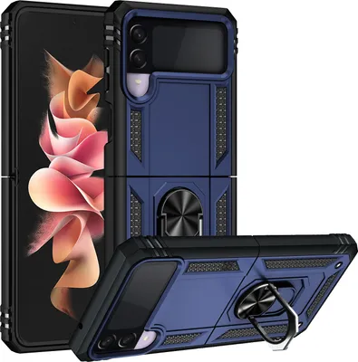 Produktbild von Samsung Galaxy Z Flip3 2021 Hülle, Dual Layer Militäre Fallschutz Schutzhülle mit Ringhalterung Ständer für Samsung Galaxy Z Flip 3 5G Blau