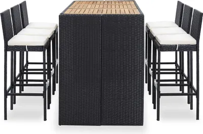 Produktbild von vidaXL 7-tlg. Gartenbar-Set mit Kissen Poly-Rattan Schwarz