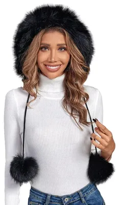 Produktbild von Strickmütze Damen mit Kunstfell Bommel warm gefüttert Einheitsgröße Schwarz