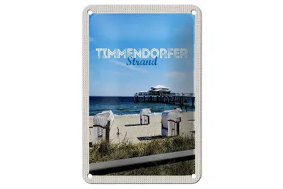 Produktbild von Blechschild Reise 12x18cm Timmendorfer Strand Strandkörbe Meer Schild