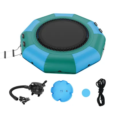 Obrázok produktu pre VEVOR Nafukovacia vodná trampolína s rebríkom, vodotesná, odolná proti oderu, vodná trampolína 3,05 m veľká skákacia plocha, skákacia plošina Water Park Pool Trampoline, modrá + zelená 185 kg nosnosť