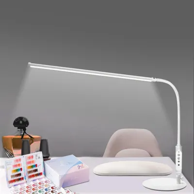 Zdjęcie produktu dla Lampa biurkowa LED, 60 cm, 18W, możliwość regulacji jasności, biała, idealna do salonu kosmetycznego