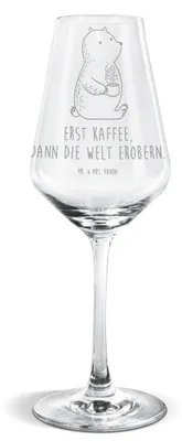 Produktbild von Mr. & Mrs. Panda Weinglas Bär Kaffee - Transparent - Geschenk, Weißweinkelch, Motivation, Teddy, Coffee, Guten Morgen, wein glas, Weißwein Kelch, Bären