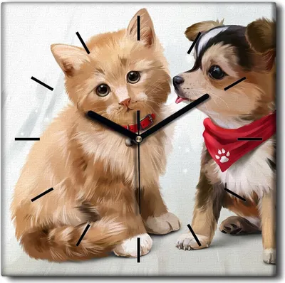 Produktbild von Coloray Uhr auf Leinwand 30x30 cm Wand Uhr Dekoration Wohnzimmer Segeltuch schwarze Hände -Tiere Katzen Hunde