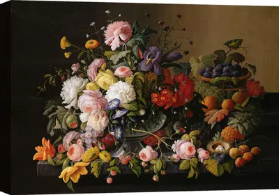 Obrázok produktu pre Plátno obraz Zátišie - Severin Roesen, Kvety a ovocie - 100x70 cm
