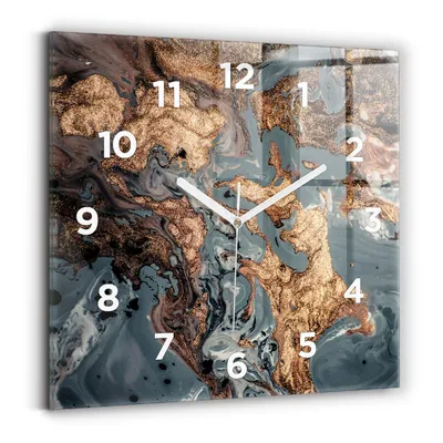 Obrázok produktu pre Wallfluent Hodiny - Sklenené Nástenné Hodiny - Tichý Quartz Strojček - Nástenná Dekorácia Spálňa Kuchyň - Biele Ruky - 30x30 cm - Marmorgold Abstrakt