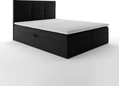 Zdjęcie produktu dla TRADA Łóżko na sprężynach górnych 200x200 cm czarne podwójne łóżko z 2 podstawami materaca Bonell