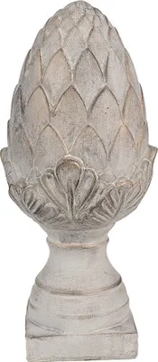 A decorative artichoke figurine on a white background.