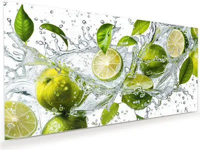 Produktbild von Glasbild 80x40cm in XXL für Wohnzimmer, Schlafzimmer Motiv Zitrusfrucht Spritzer