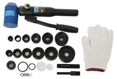 Obrázok produktu pre Sada hydraulických dierovačov – ručný dierovač plechu – 8 t – matrice Ø 22,5–61,5 mm – pre konštrukčnú oceľ s hrúbkou 3,5 mm
