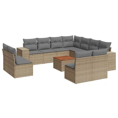 Produktbild von vidaXL 12-tlg. Garten-Sofagarnitur mit Kissen Beige Poly Rattan