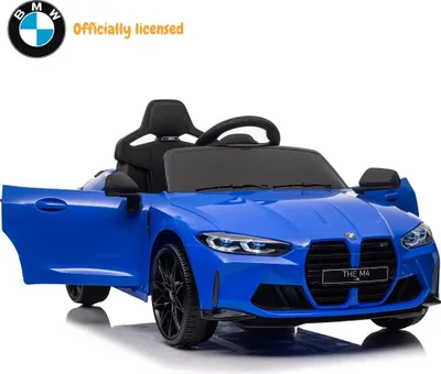 Produktbild von BMW M4 Competition Kinder Elektroauto 12V (1–5 Jahre) – Offiziell Lizenziert, mit Fernbedienung, EVA-Reifen, Bluetooth & Ledersitz – Kinder Elektrofahrzeug – Blau