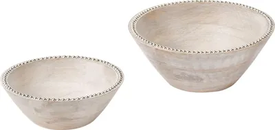 Produktbild von BELIANI Obstschale Hellbraun Mangoholz 2-teiliges Set Handgefertigt und Bemalt für Küche und Esszimmer
