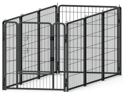 Productafbeelding van QEENTOE Puppyren, 8-delig, inklapbaar metalen ren, 80x80 cm, dierenren met deur en vergrendeling voor honden, katten en kleine dieren